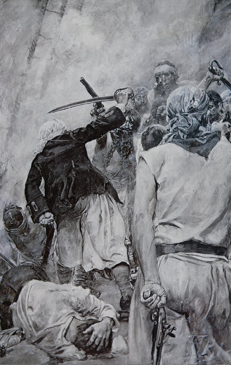 En piratkamp (litho) av Howard (after) Pyle