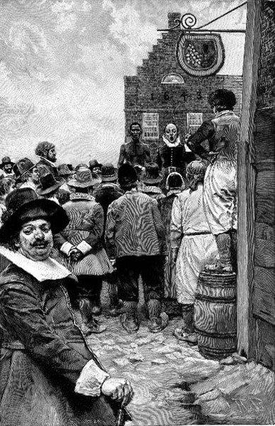 De utvalda bitarna av hennes last såldes på auktion, illustration från "New York Slave Traders" av Thomas A. Janvier, pub. i Harper