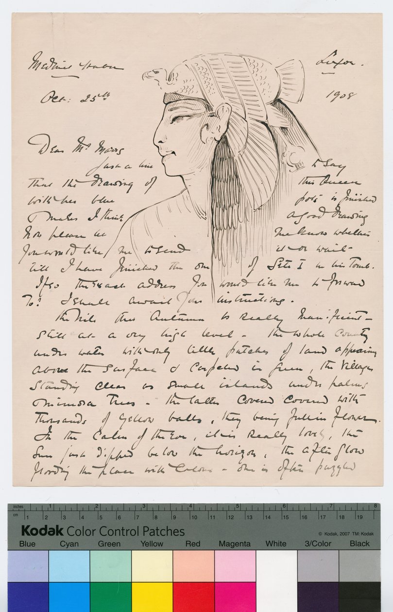 Sida 1 i ett brev från Howard Carter till Kingsmill Marrs, 25 oktober 1908 (penna och bläck på papper) av Howard Carter