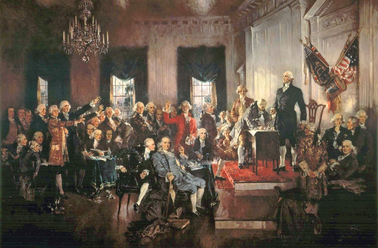 Undertecknandet av Förenta staternas konstitution 1787 av Howard Chandler Christy