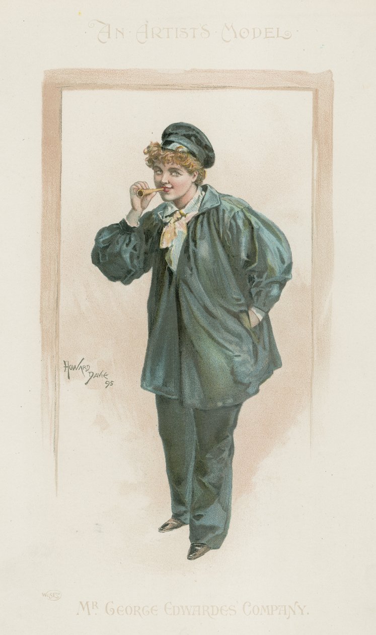 Porträtt av en kvinna i helfigur (färglitografi) av Howard Davie