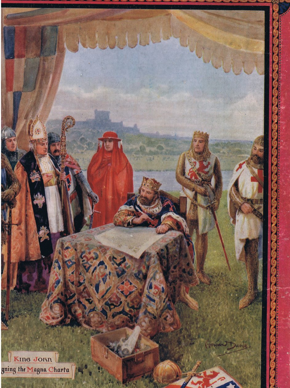 Kung John undertecknar Magna Carta, illustration från 