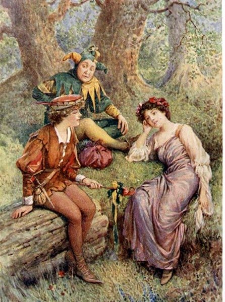 Rosalind, Celia och Touchstone i "As You Like It" från "Children