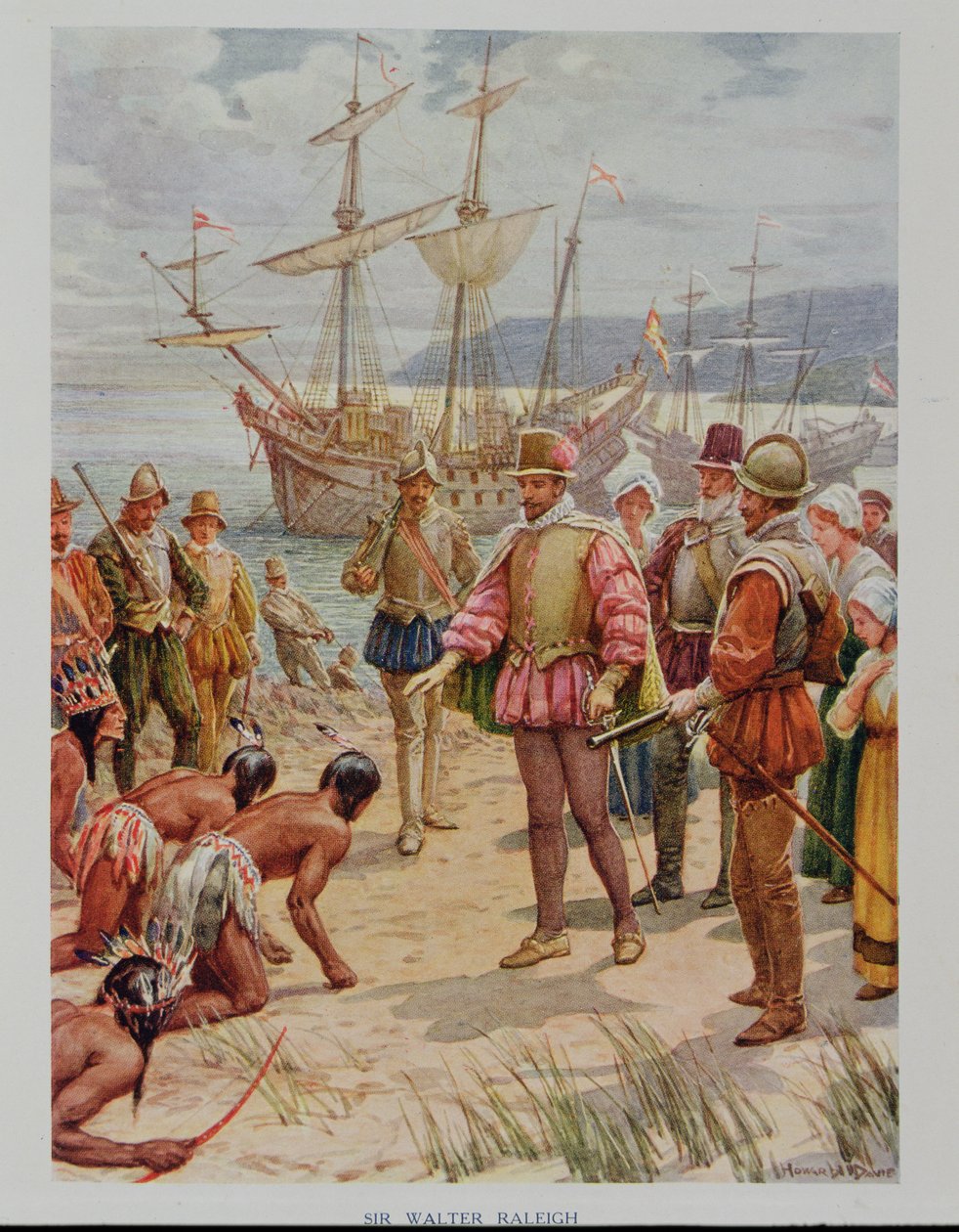 Sir Walter Raleigh (1552-1618) landar i Virginia av Howard Davie