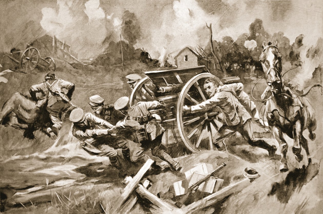 Hovslagare-sergeant T. Harrison räddade hästar och vapen från en ohållbar position under granatbeskjutning när befälhavaren hade blivit sårad av Howard K. Elcock