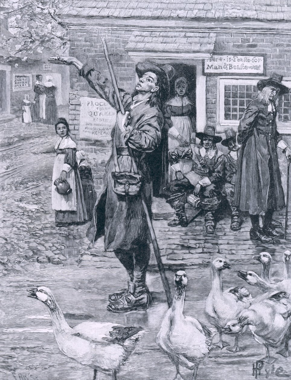 En Quaker Exhorter i New England, illustration från "The Second Generation of Englishmen in America" av Thomas Wentworth Higginson, pub. i Harper