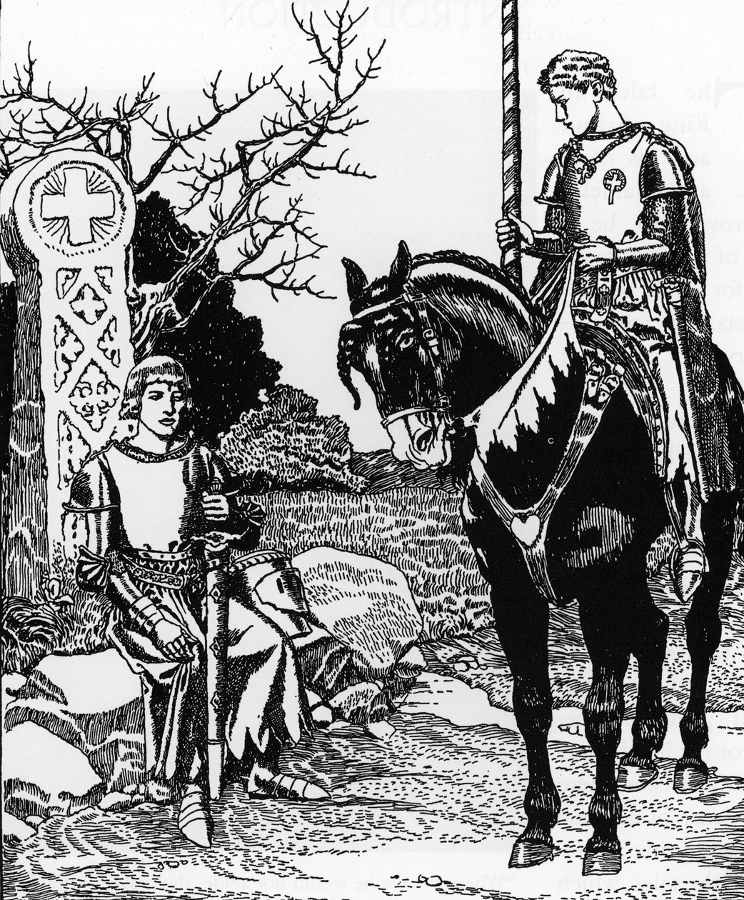Arthurian Legend: Galahad Meets Melyas de Lyle Illustration av Howard Pyle (1853-1911) från The Story of the Graal and the passing of Arthur” 1910 Private Collection av Howard Pyle