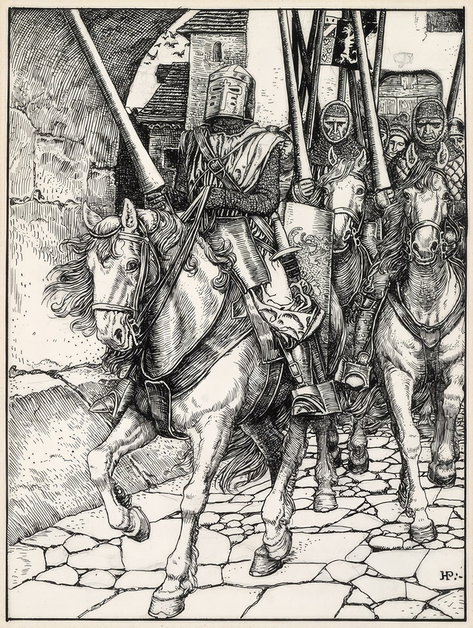 Iväg red de med klapprande hovar och klingande rustningar av Howard Pyle
