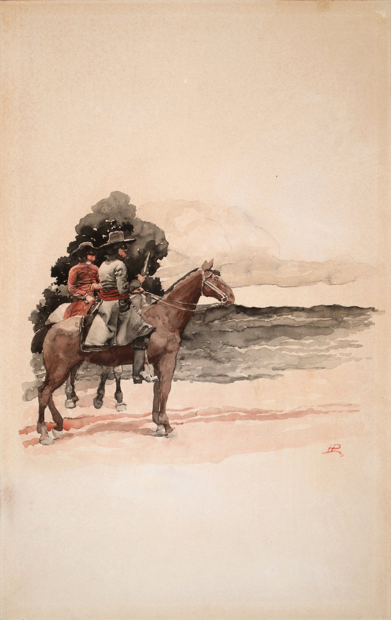 Banditer på hästryggen (akvarell på pannå) av Howard Pyle