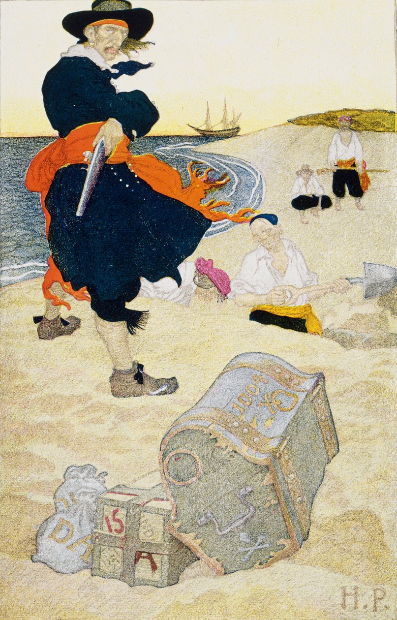 Buried Treasure, tidigt 1900-tal (bokillustration) av Howard Pyle