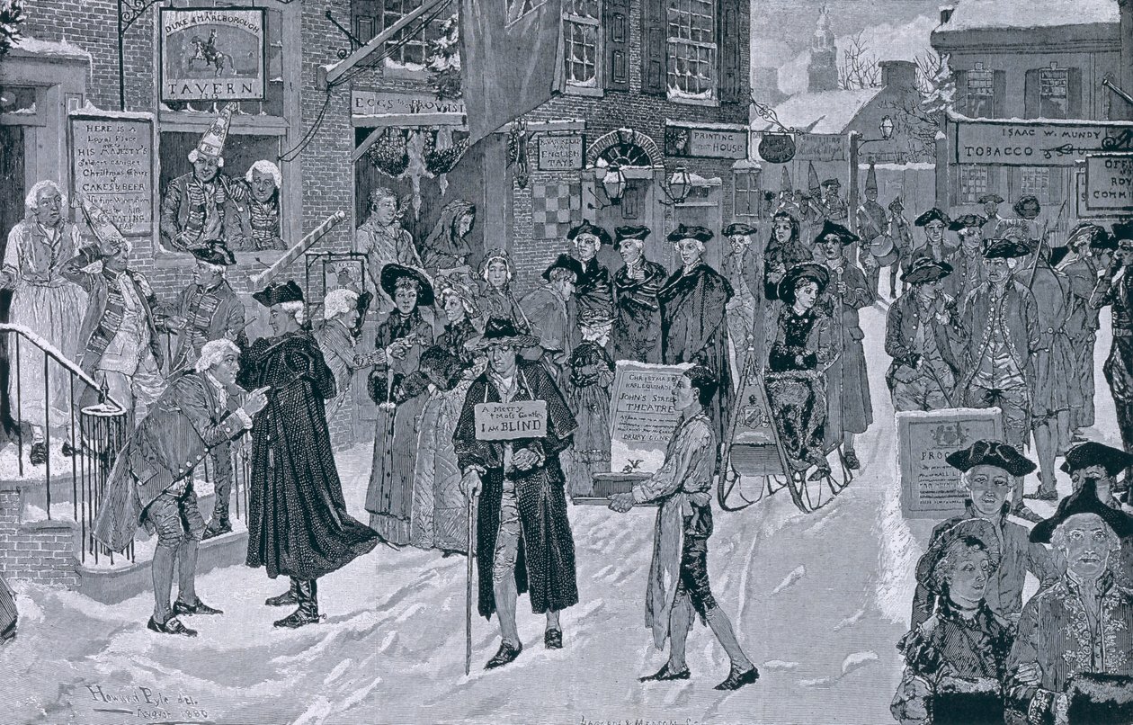 Julmorgon i gamla New York före revolutionen, illustration från Harper