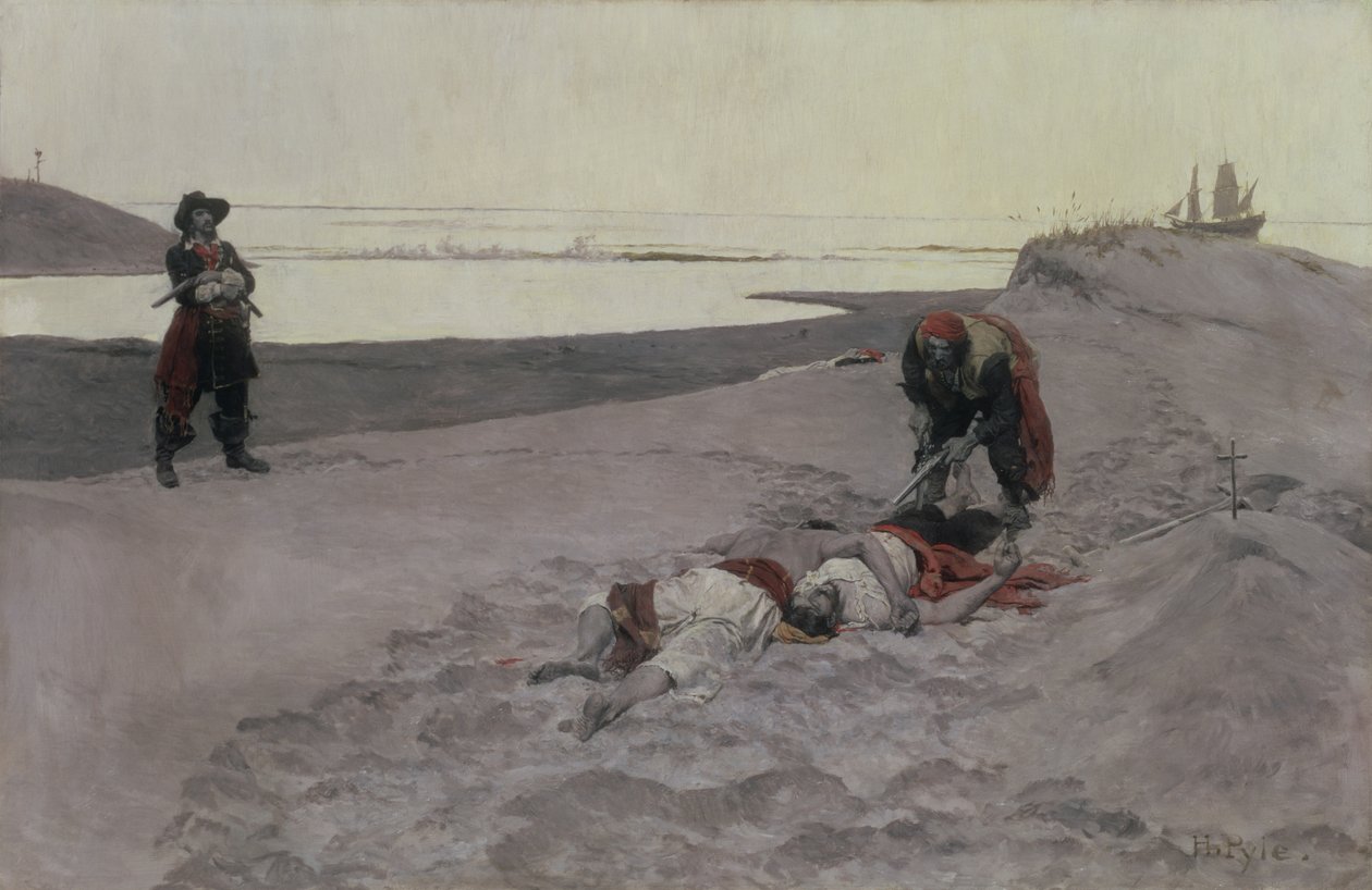 Döda män berättar inga berättelser, 1899 (olja på duk en grisaille) av Howard Pyle