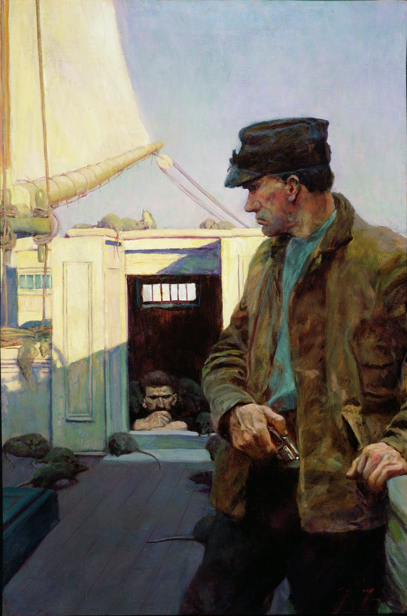 He Watched Me as a Cat Watches a Mouse, från "The Grain Ship", av Morgan Robertson (olja på duk) av Howard Pyle