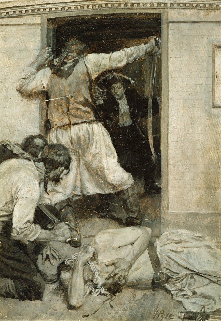 Jag såg honom passera sitt svärd genom kompisens kropp, från "Kidnapped", publicerad i "The Novels and Tales of Robert Louis Stevenson" av Howard Pyle