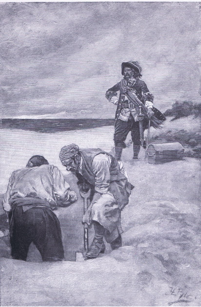 Kidd at Gardiners Island, från Howard Pyles Book of Pirates publicerad av Harper & Bros, 1921 av Howard Pyle