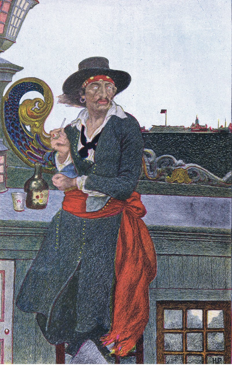 Kidd on the deck of the Adventure Galley, från Howard Pyles Book of Pirates publicerad av Harper & Bros, 1921 av Howard Pyle
