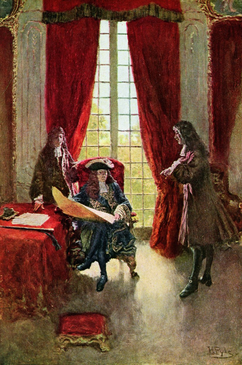 La Salle ansöker till kungen om tillåtelse att utforska Mississippi, illustration från "The Great La Salle" av Henry Loomis Nelson, pub. i Harper
