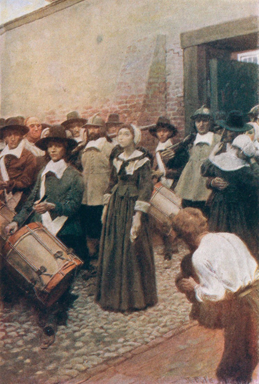 Mary Dyer på väg till ställningen, illustration från "The Hanging of Mary Dyer" av Basil King, pub. i McClure