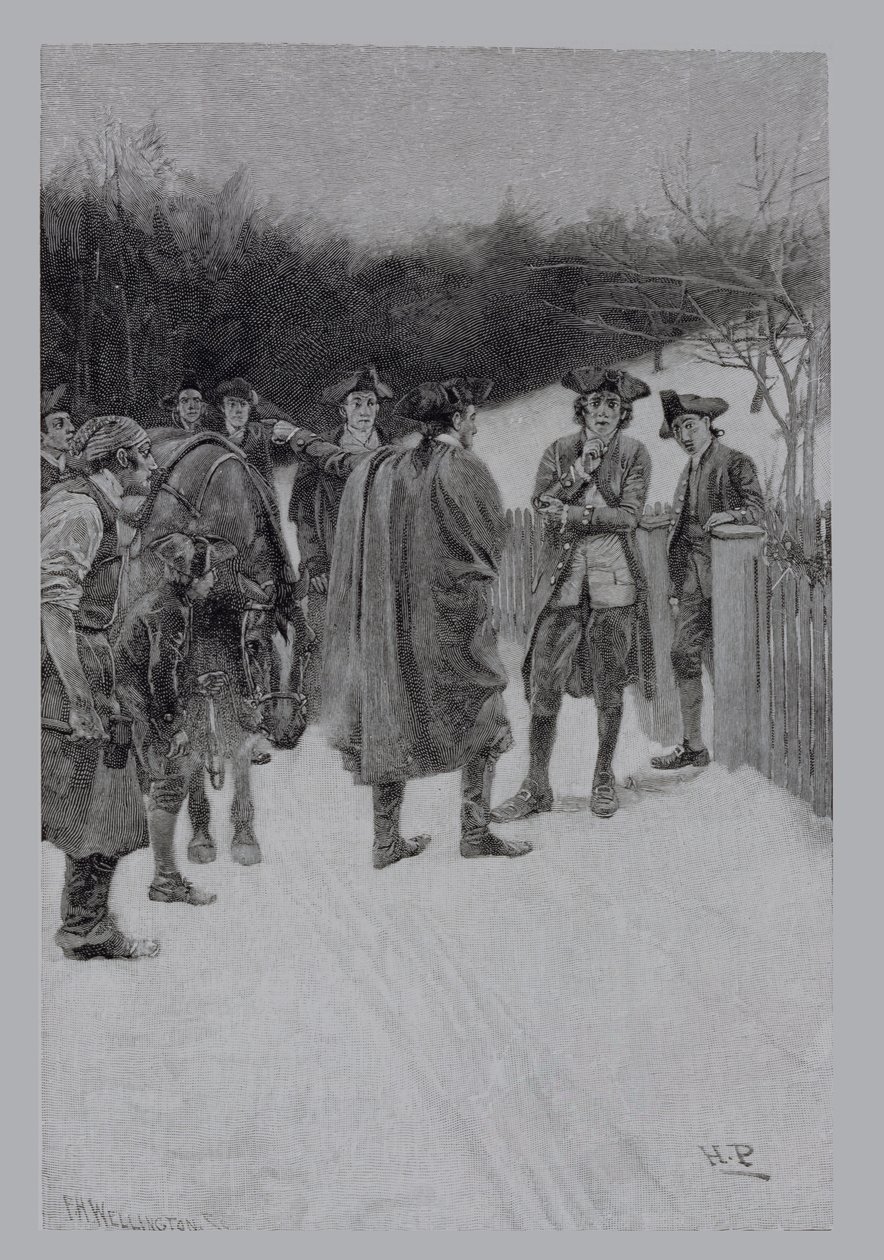 Paul Revere Bringing News to Sullivan, graverad av F.H. Wellington, illustration från 