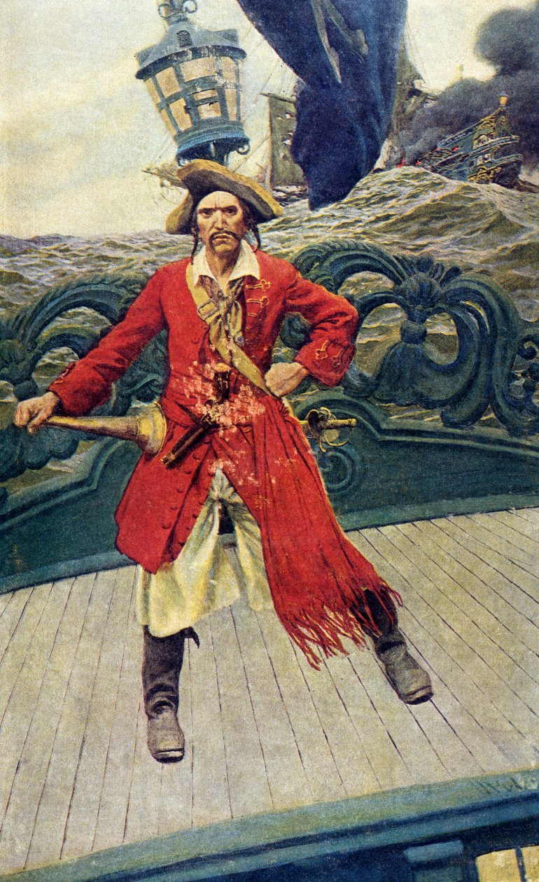 Piratkapten på däck, tidigt 1900-tal (bokillustration) av Howard Pyle