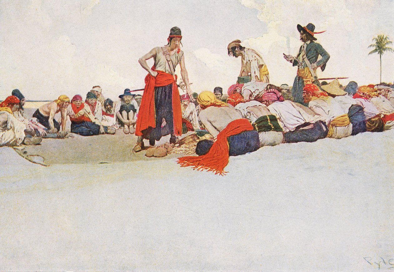 Så delades skatten, tidigt 1900-tal (bokillustration) av Howard Pyle