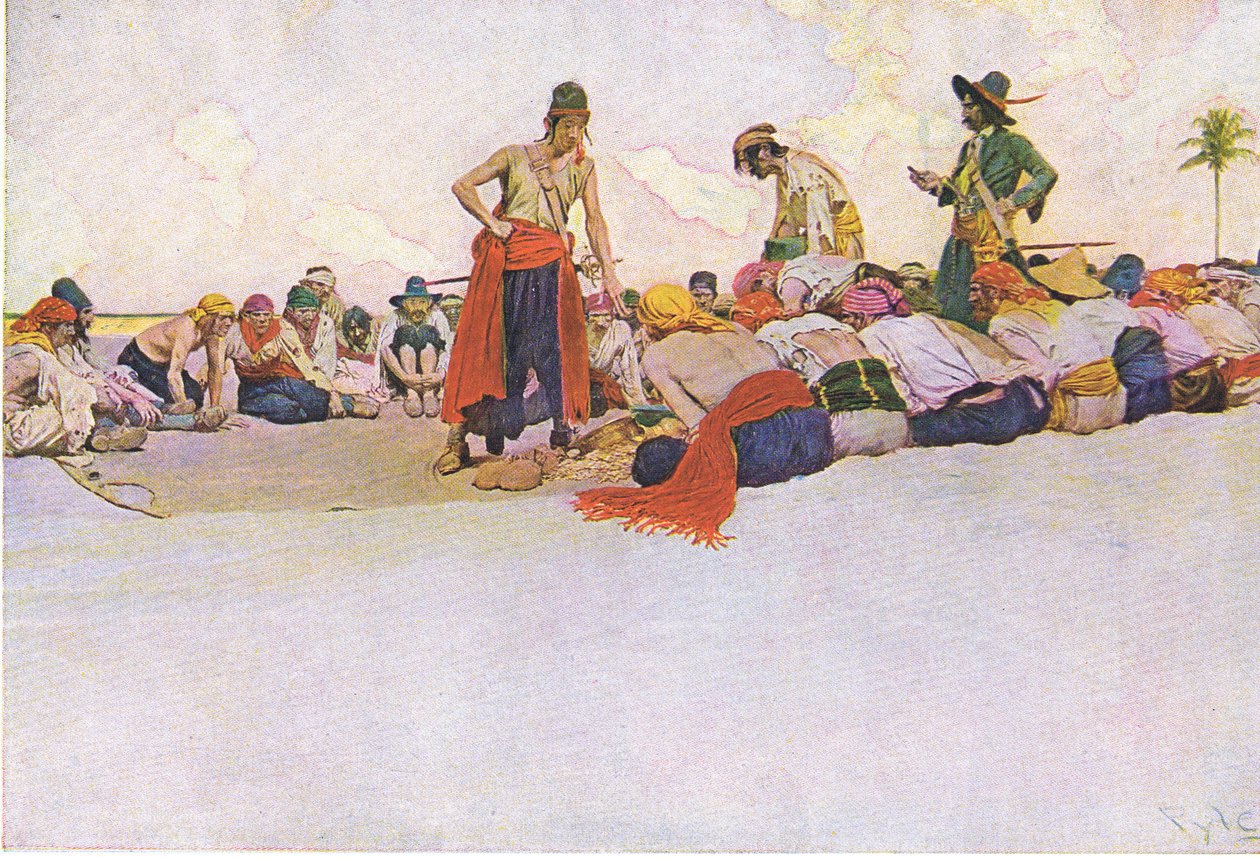 Så skatten delades, från Howard Pyles Book of Pirates publicerad av Harper & Bros, 1921 av Howard Pyle