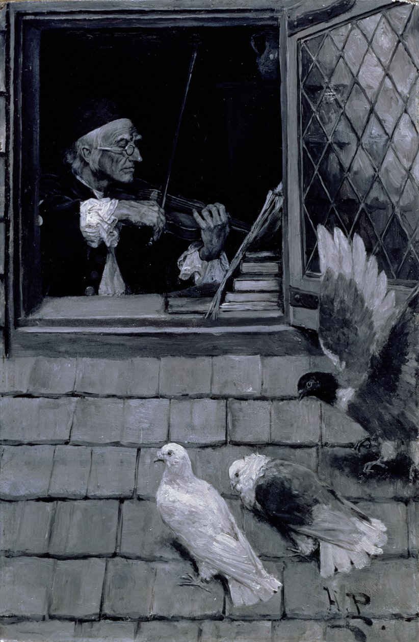 The Old Violin, 1894 (olja på duk en grisaille) av Howard Pyle