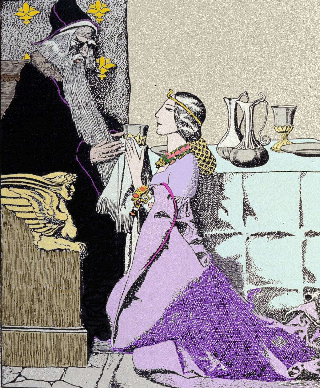 Viviane-avgiften fängslar Merlin the Enchanter. Illustration av Howard Pyle (1853 - 1911), amerikansk illustratör av Howard Pyle