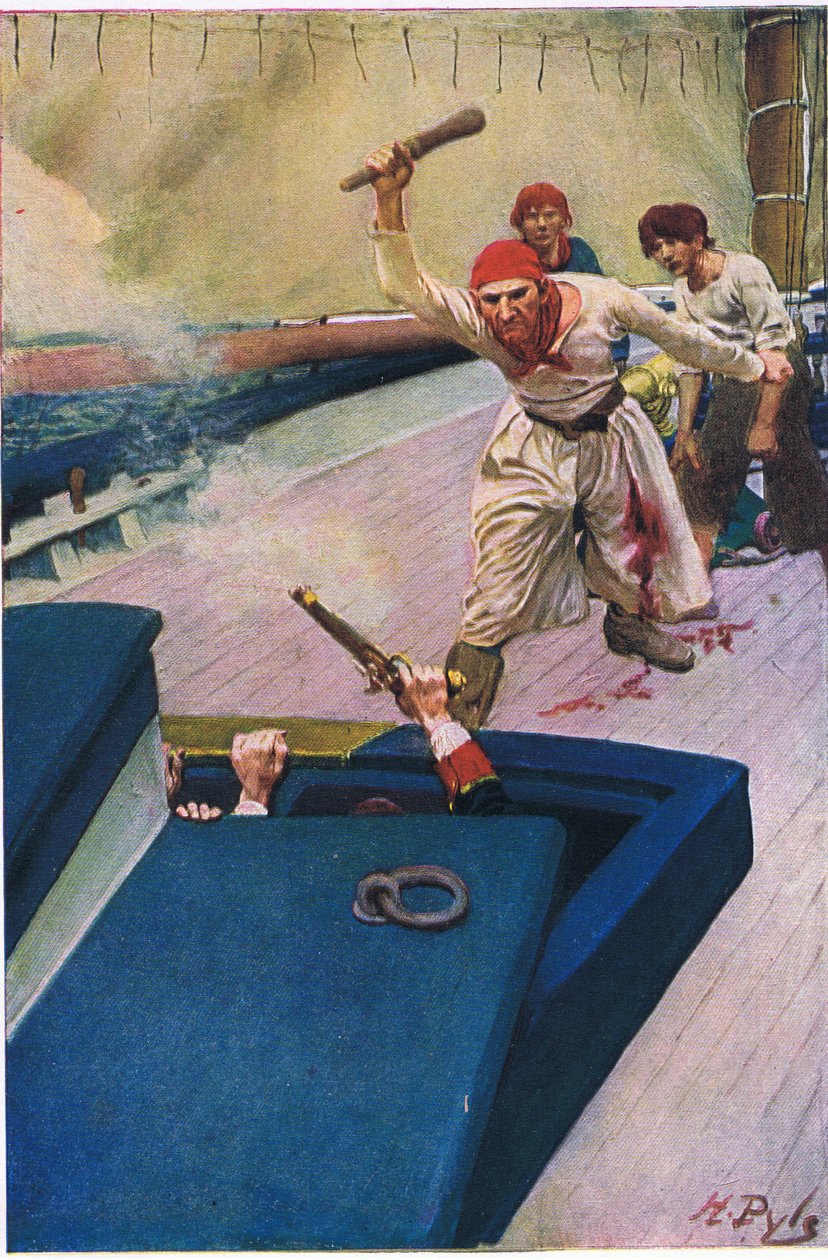 Den verkliga kampen började, från Howard Pyles Book of Pirates publicerad av Harper & Bros, 1921 av Howard Pyle