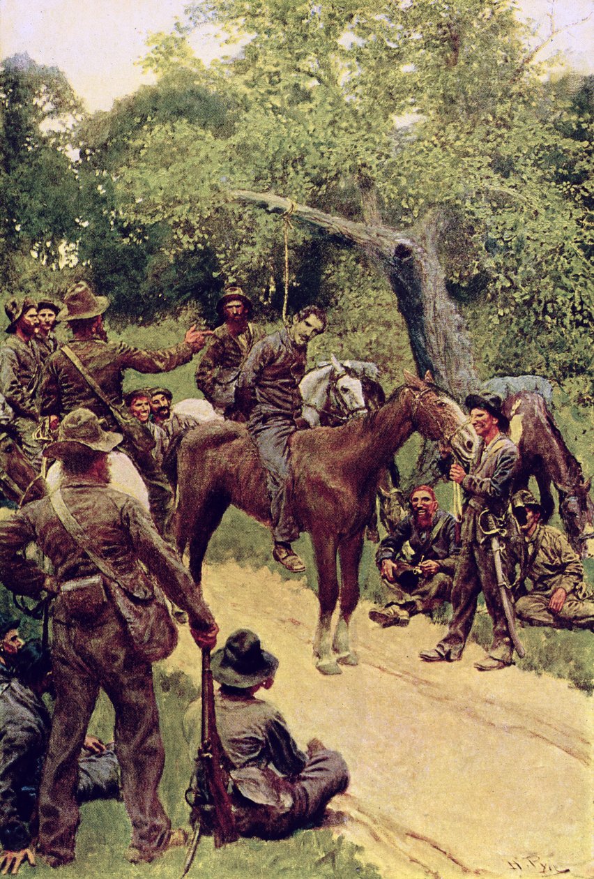 "They Talked It Over - With Me Sitting on the Horse", illustration från "Landegon" av William Gilmore Beymer, publicerad i Harper
