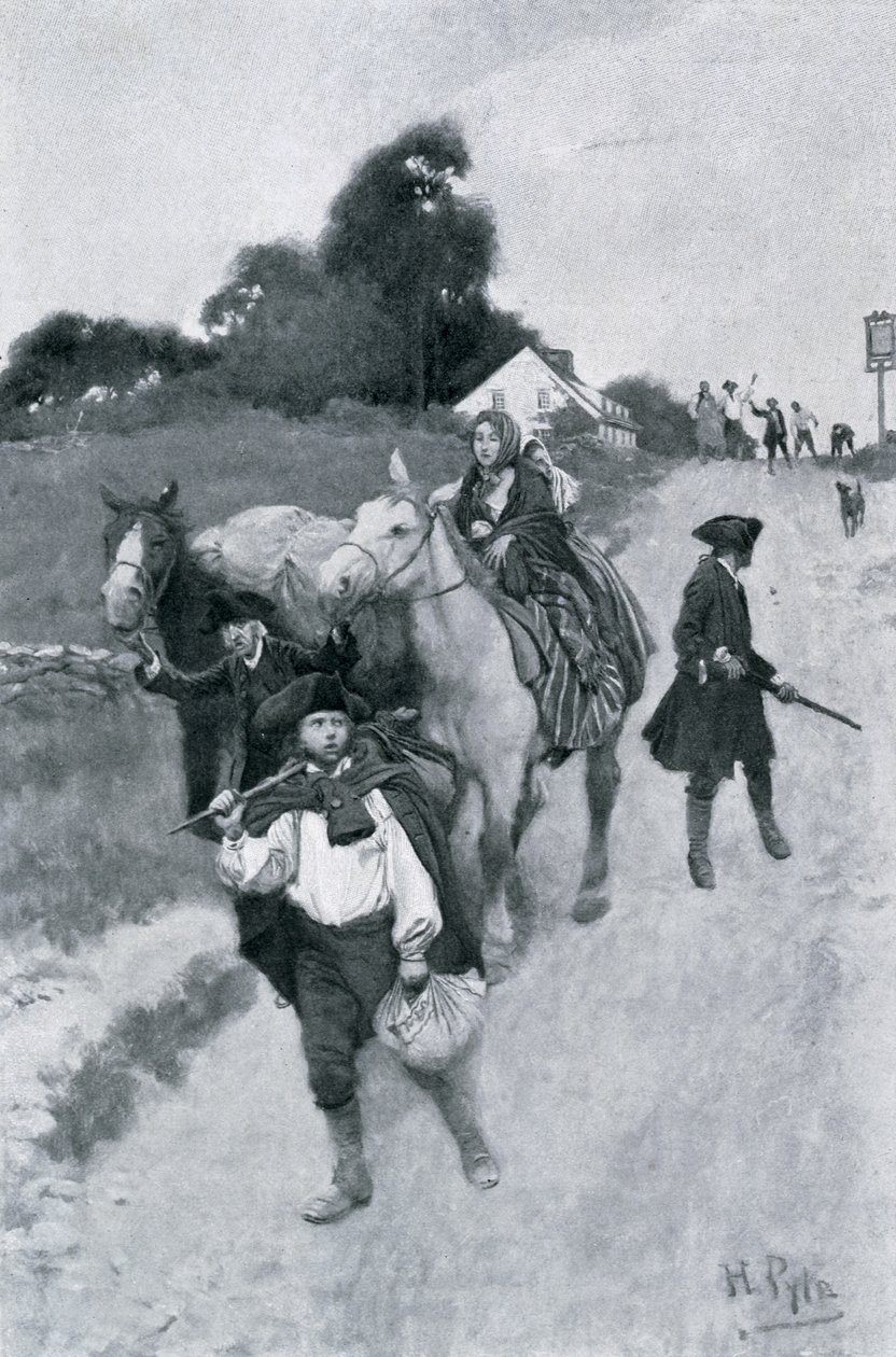 Tory Refugees på väg till Kanada, illustration från "Colonies and Nation" av Woodrow Wilson, pub. Harper