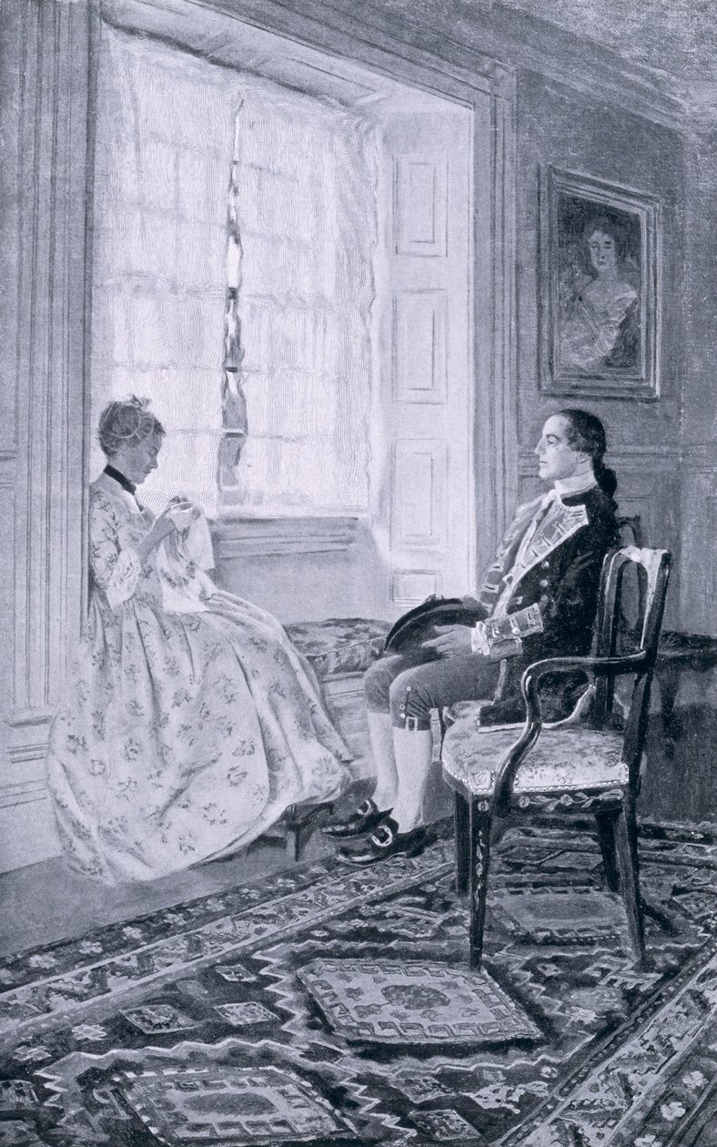Washington och Mary Philipse, illustration från "överste Washington" av Woodrow Wilson, pub. i Harper