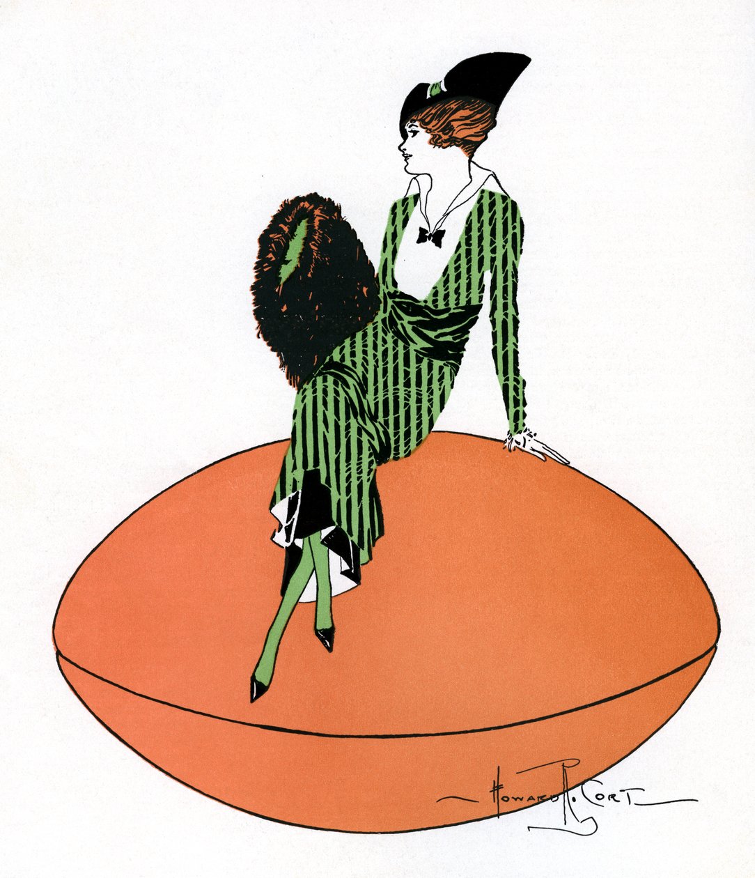 Vintageillustration av klaff som sitter på jättefotboll av Howard R. Cort
