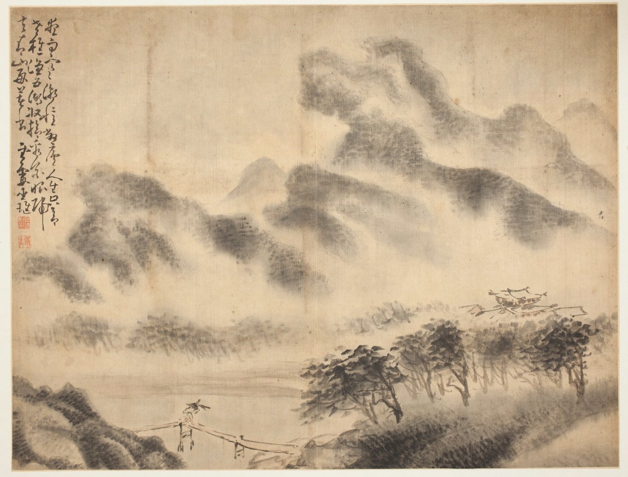 Landskap och figurer: Landskap av Huang Shen