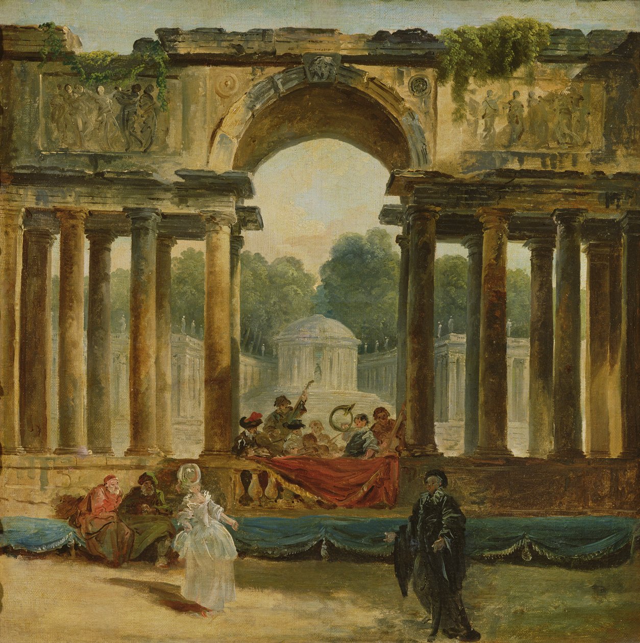 Dans och konsert i en park av Hubert Robert