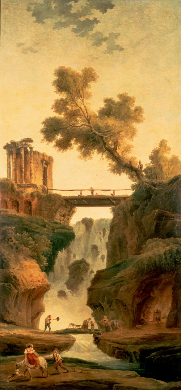 Landscape with a Waterfall av Hubert Robert