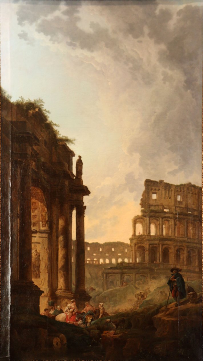 Passage av en flock framför Colosseum och Konstantins båge i Rom av Hubert Robert