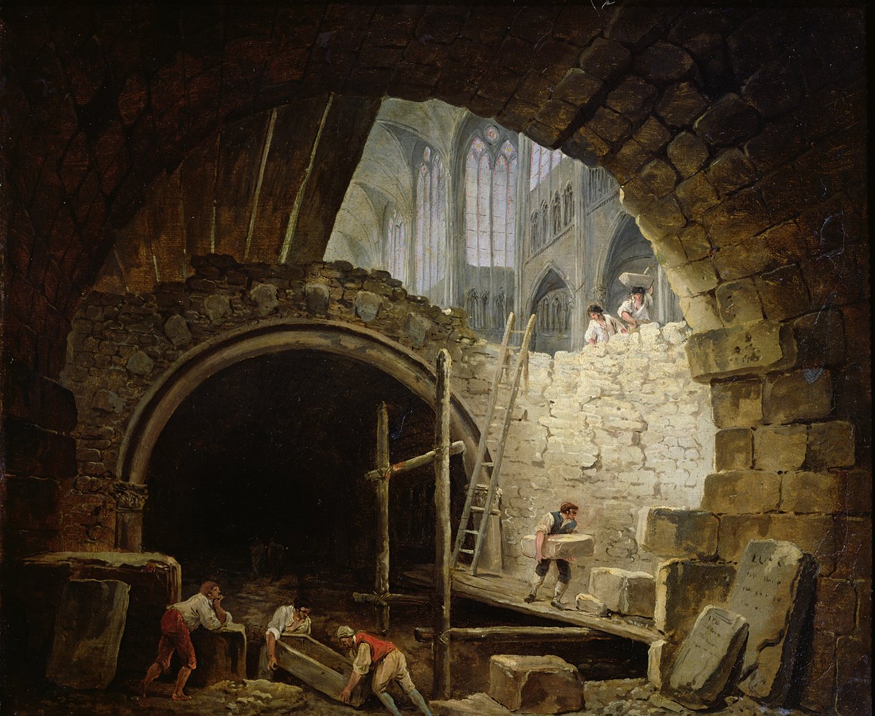 Plundrade de kungliga valven i St. Denis i oktober 1793 av Hubert Robert