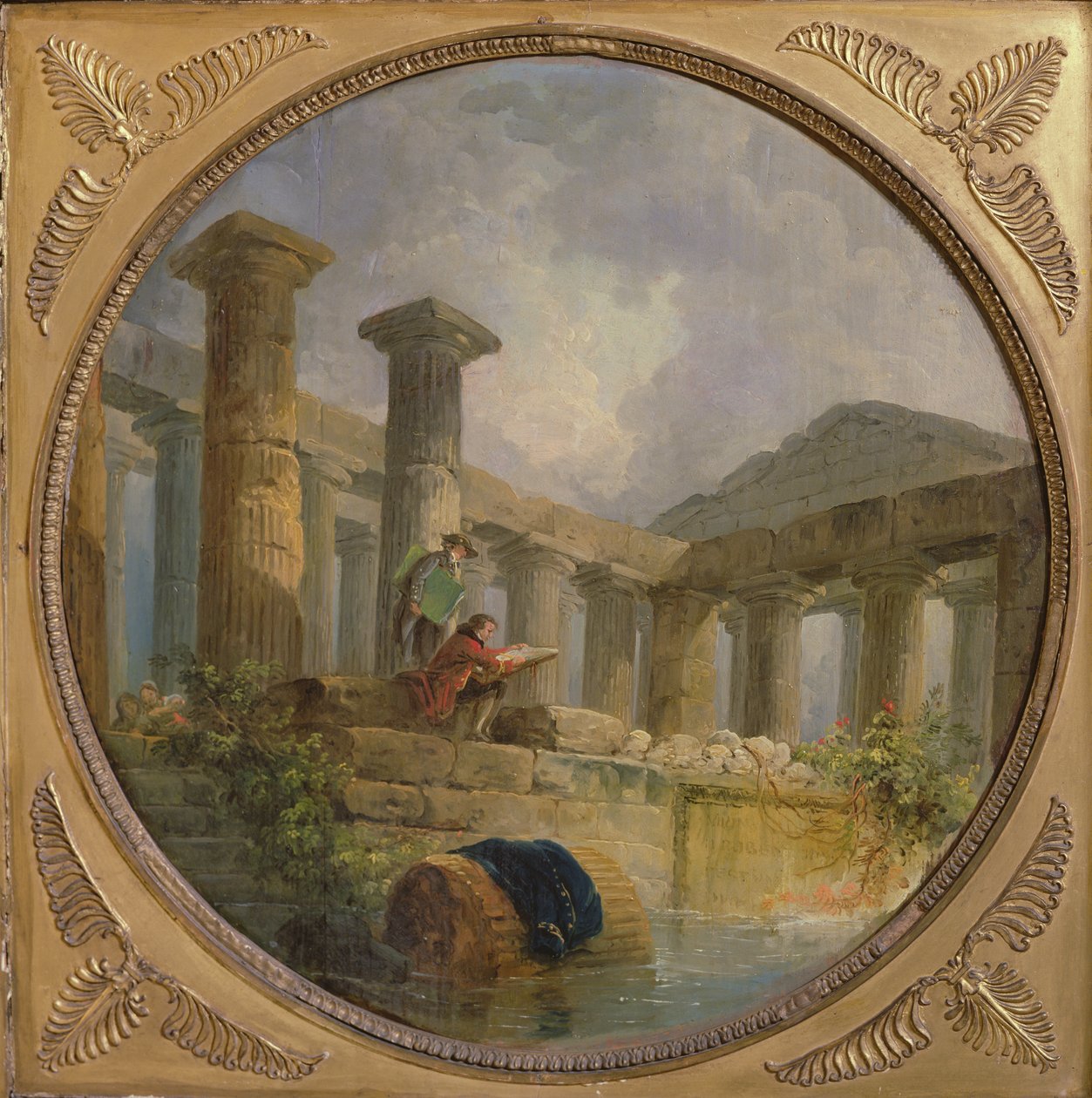 Ruinerna av ett tempel som imiterar Paestum, ca 1760 av Hubert Robert
