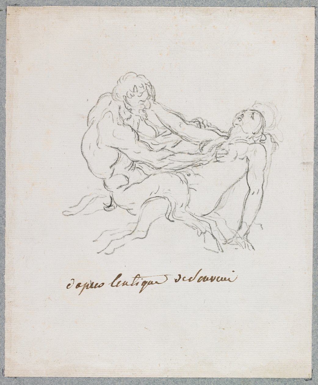 Satyr and Faun Embracing (svart krita på papper) av Hubert Robert