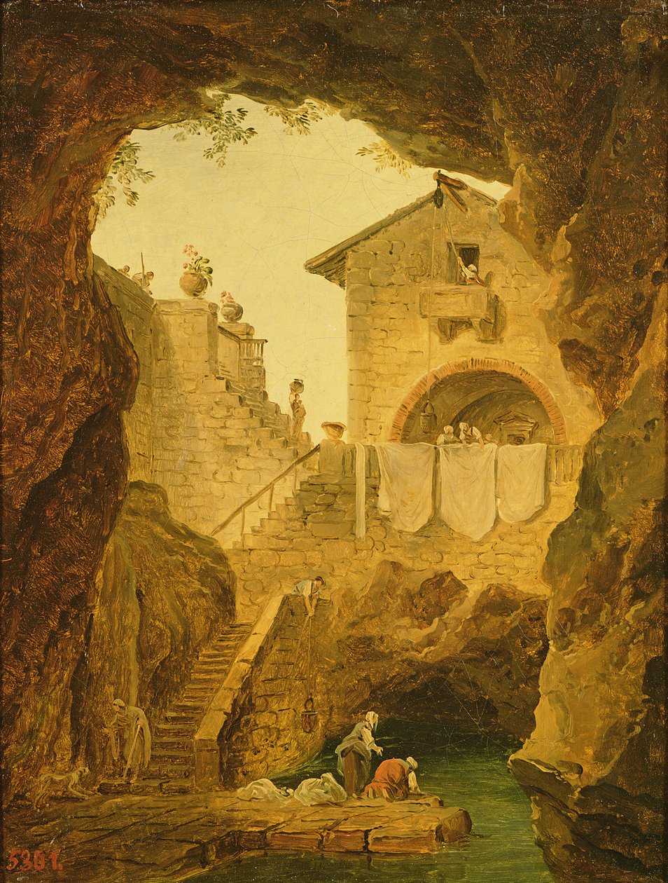 Springvandet under Grotten swed av Hubert Robert