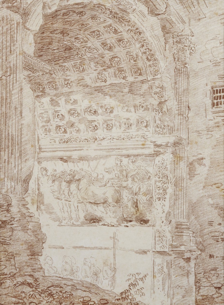 The Triumph of Rome, Titus båge (röd krita på papper) av Hubert Robert
