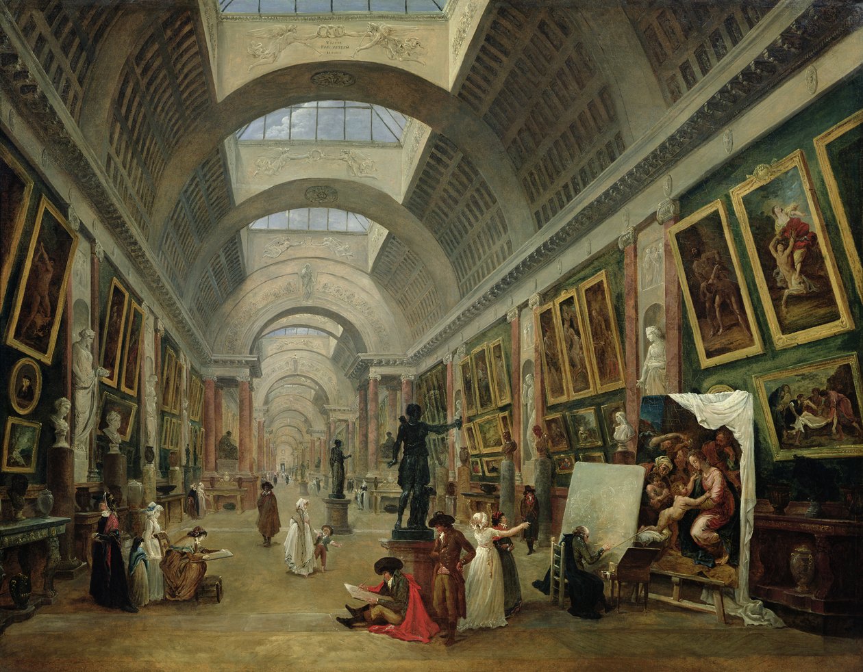 Utsikt över Grand Gallery of Louvren, 1796 av Hubert Robert