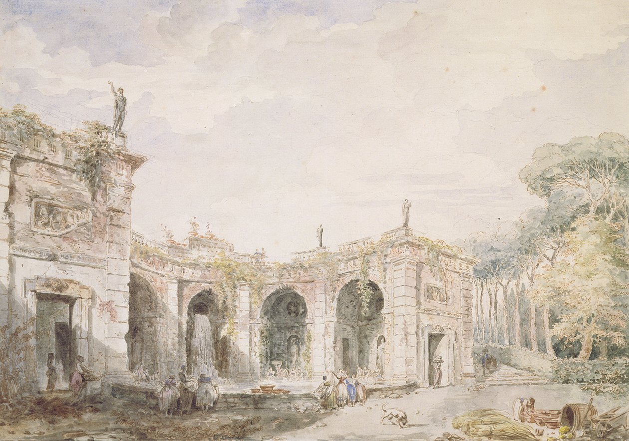 Villa Aldobrandini, Frascati, 1762 (penna och bläck samt wc på papper) av Hubert Robert