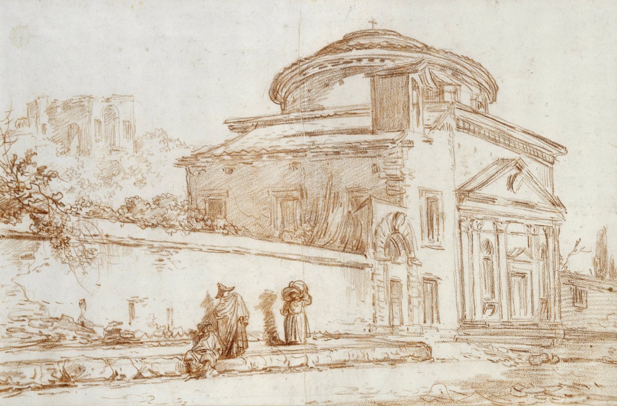 Villa Sacchetti, Rom (röd krita på papper) av Hubert Robert