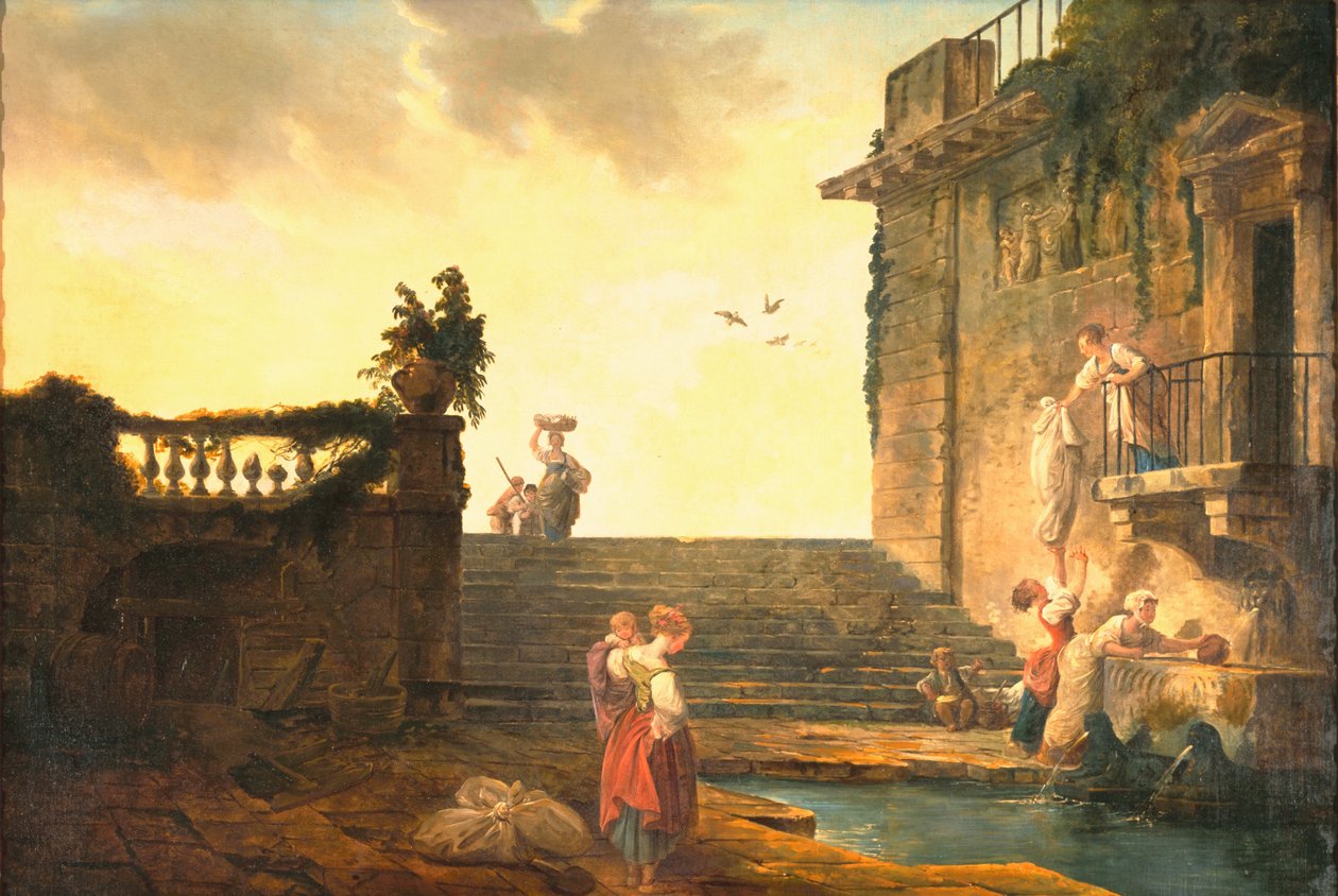 Tvättkvinnor vid fontänen, ca 1770-75 av Hubert Robert