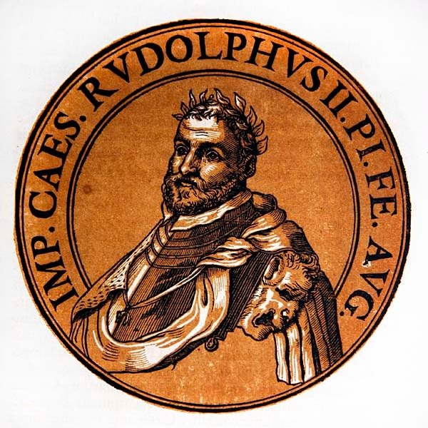 Medaljongporträtt av Rudolf II, den helige romerske kejsaren av Hubert (after) Goltzius