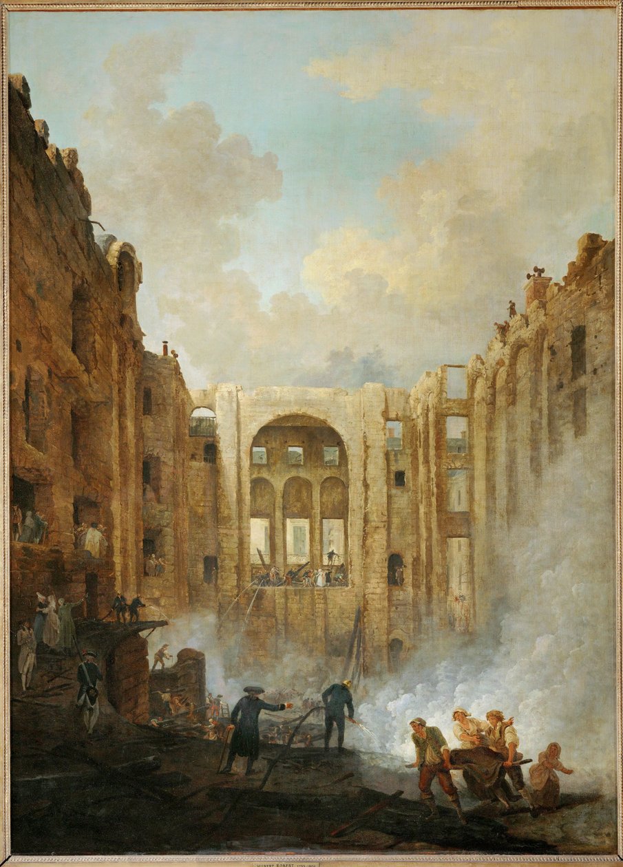 Branden på Palais Royal i ... av Hubert (circle of) Robert