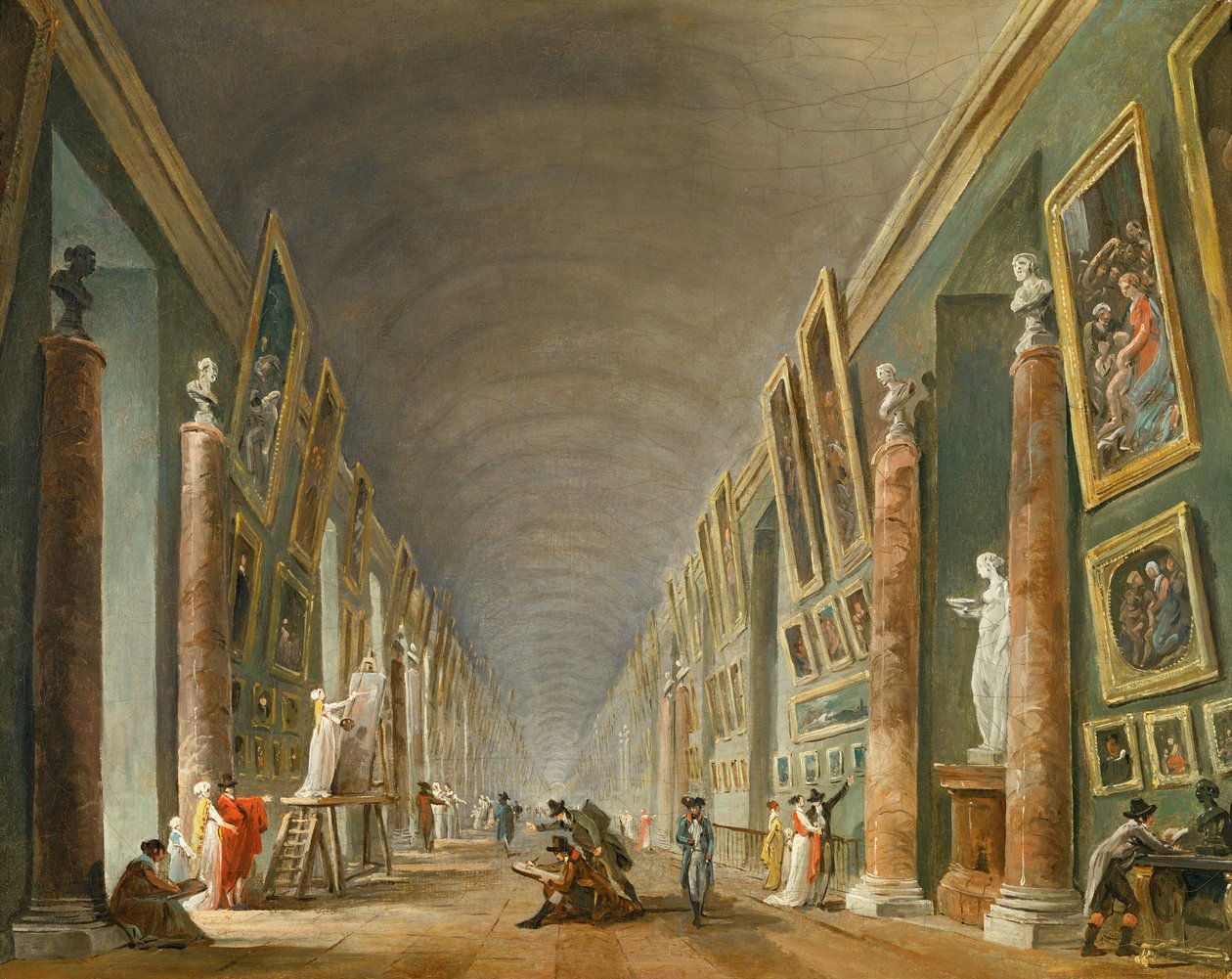 La Grande Galerie du Louvre entre 1801 et 1805 - Louvrens stora galleri mellan 1801 och 1805 ... av Hubert (circle of) Robert