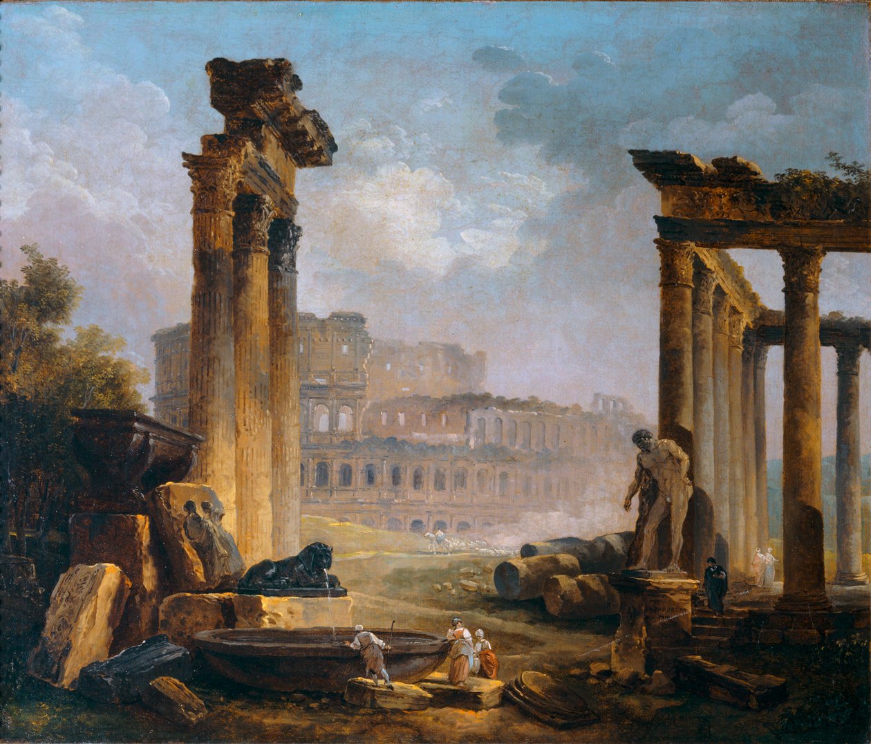 Ruines romaines avec le Colisee - Romerska ruiner med Colosseum ... av Hubert (circle of) Robert